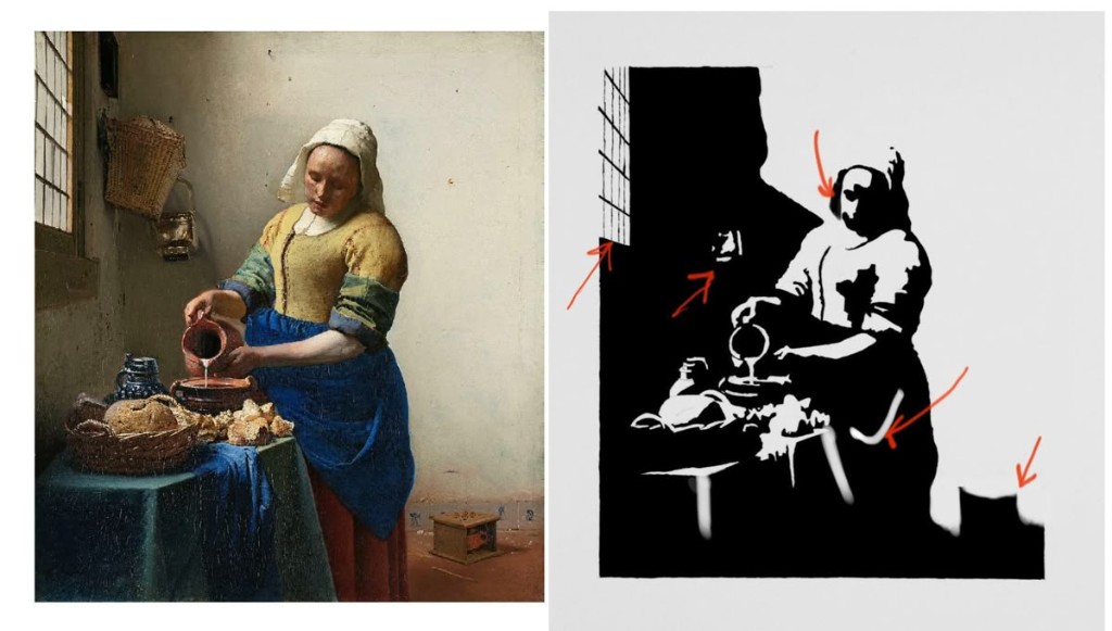 Classical painting next to modern poster same subject comparison
